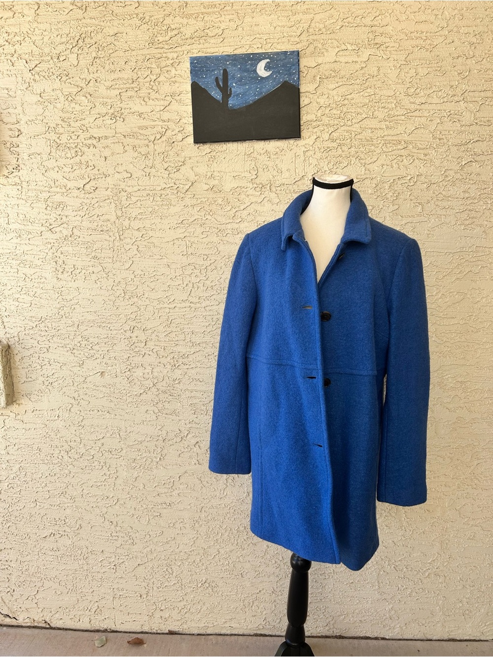 Lands end women’s Blue Wool Coat - Classic Single-Breasted Jacket